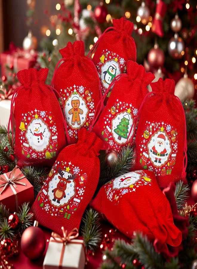 Yunaeduo Small Christmas Gift Bags - 24 Pcs Christmas Drawstring Gift Bags, 4in * 5.5in Bulk Burlap Holiday Treat Candy Goody Bags for Xmas Party Favor - Image 4